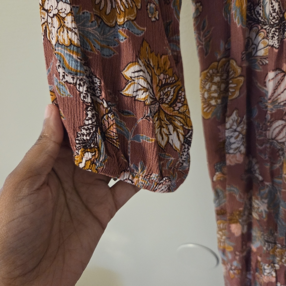 Knox Rose Womens Floral Long Dusty Rose Sleeve Bohemian Midi Dress Size Large - Picture 8 of 13